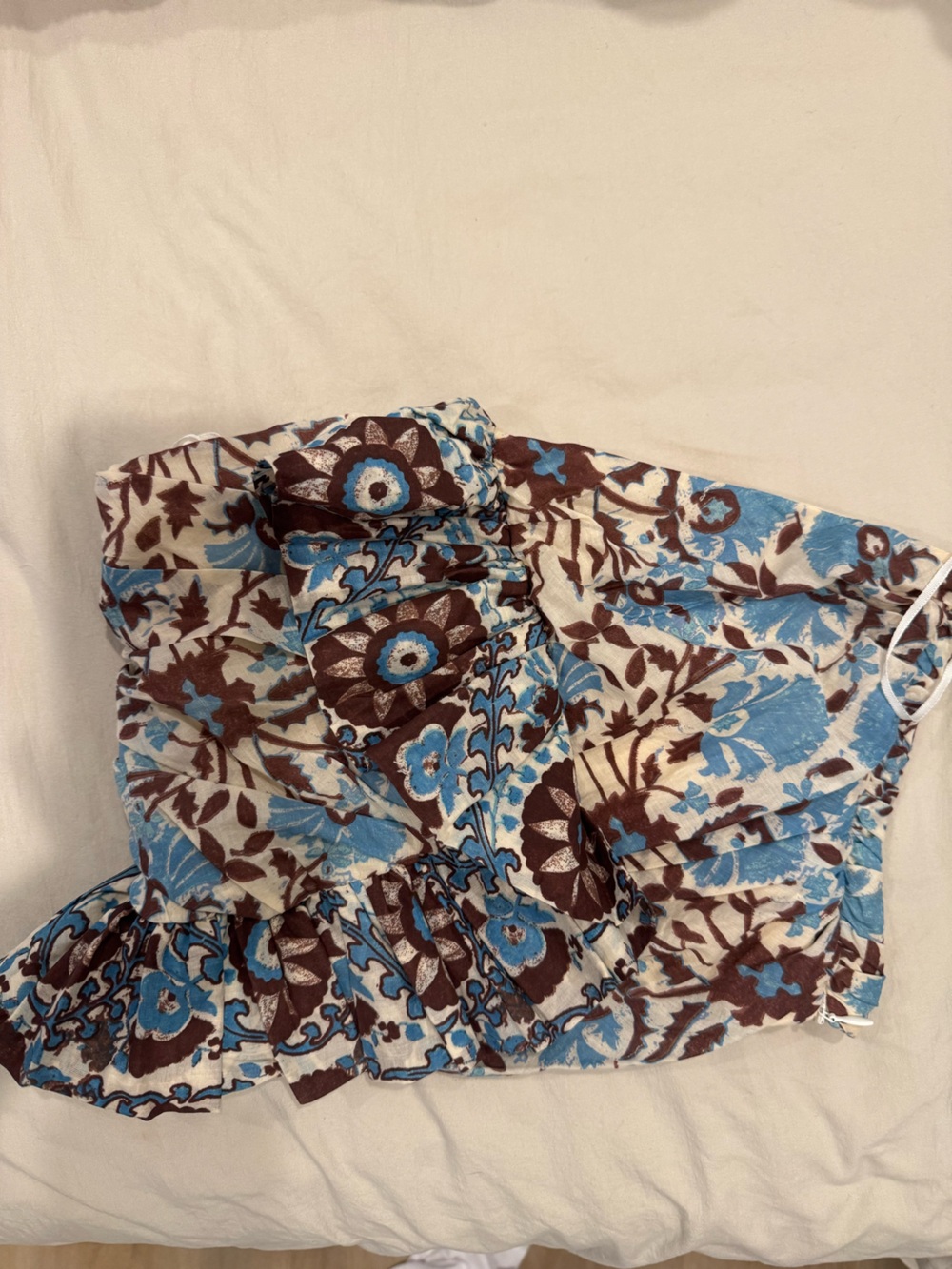 Blue and Brown Floral Crop Top - Women's Tiered Summer Top